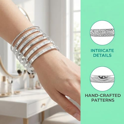 14k Gold-plated multi-layer stackable cuff Bracelet Sets for Women Adjustable Bohemian Open Bangle-Bracelets - color: silvery
