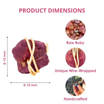 Gempires Wire Wrapped Raw Gemstone Stud Earrings for Women, Birthstone | Handmade wire-wrapped raw gemstone stud earrings — choose from stones and birthstones, artisan raw crystals on gold. - style: Ruby