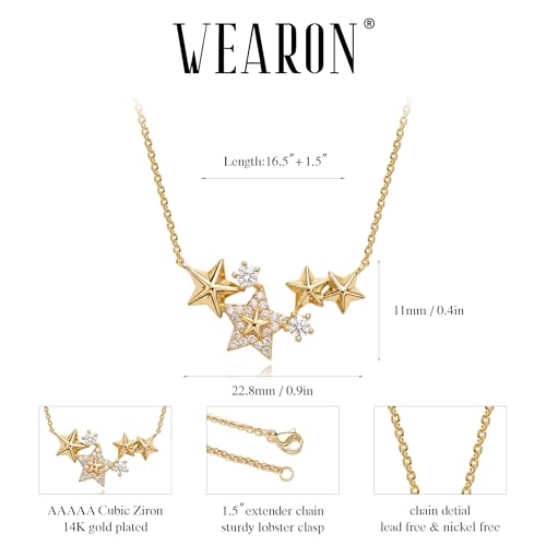 WEARON Gold Necklace for Women Gold Star Necklace 14K Gold Plated CZ Necklace Dainty Choker Charm Necklaces Hypoallergenic Trendy Jewelry for Women Gift - color: Stars