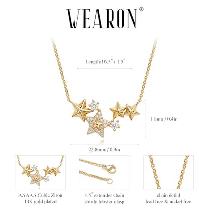 WEARON Gold Necklace for Women Gold Star Necklace 14K Gold Plated CZ Necklace Dainty Choker Charm Necklaces Hypoallergenic Trendy Jewelry for Women Gift - color: Stars
