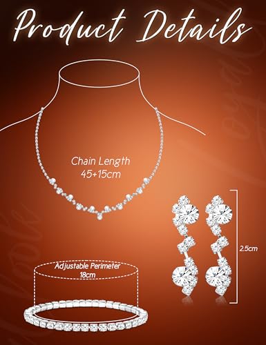 Crystal Silver Necklace and Earrings with Crystal Bracelet for Women | Teardrop Dangle Earrings Rhinestone Necklace Bracelet for Bride Bridesmaid Crystal Bridal Wedding Party Jewelry Sets - style: flower neckalce+elastic bracelet
