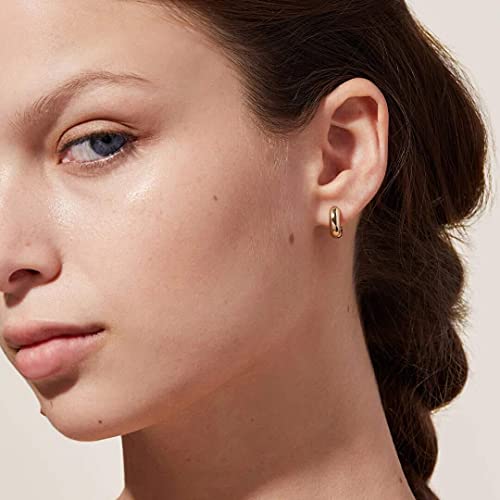 Small Huggie Hoop Earrings For Women, Real Gold Plated Croissant Square Round Earrings Lightweight Everyday Jewelry Hypoallergenic for Sensitive Ears - color: Small Round Hoop
