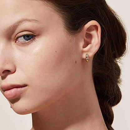 Small Huggie Hoop Earrings For Women, Real Gold Plated Croissant Square Round Earrings Lightweight Everyday Jewelry Hypoallergenic for Sensitive Ears - color: Small Round Hoop