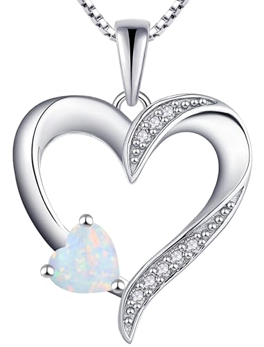 YL Heart Necklace 925 Sterling Silver Love Heart Pendant Birthstone Jewelry for Women - color: 0-opal