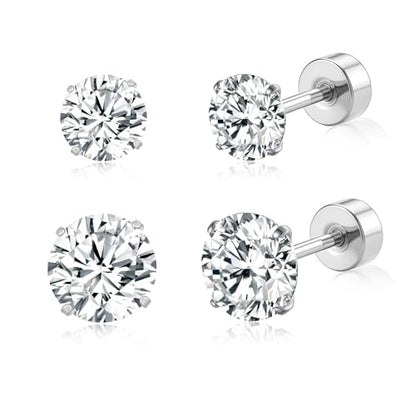 20G G23 Implant Grade Titanium Flat Back Stud Earrings for Women Men, Gold/White Gold Plated Tragus Labret Cartilage Helix F136 Piercing Jewelry for Sensitive Ears, with 4-6mm Cubic Zirconia - color: 2Pairs-20G-Silver-white-Stud Earring Sets