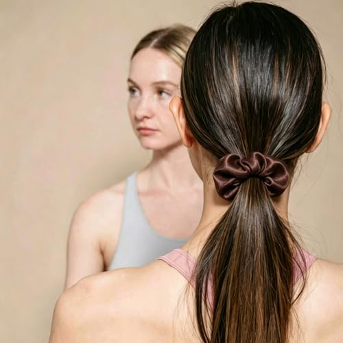Silk Hair Ties Ponytail Holder Hairs Bow Ropes Elastics Hairtie Accessories Wide 0.8inch on Hair No Damage No Crease for Women Curly Thick Wavy Hair(30Pcs Brown) - color: Brown