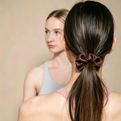Silk Hair Ties Ponytail Holder Hairs Bow Ropes Elastics Hairtie Accessories Wide 0.8inch on Hair No Damage No Crease for Women Curly Thick Wavy Hair(30Pcs Brown) - color: Brown