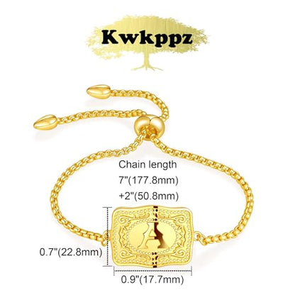 Belt Buckle Initial Bracelet for Women, 18K Gold/Silver Plated Belt Buckle Initial A-Z Bracelet, Unique Western Style Jewelry Gifts for Women Men - style: Gold-H