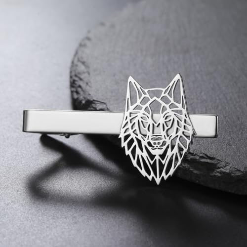 Dreamtimes Wolf Head Tie Clip Viking Wolf Tie Clips for Men Stainless Steel Stickpin Tie Clasp Nordic Jewelry Gifts - color: Silver