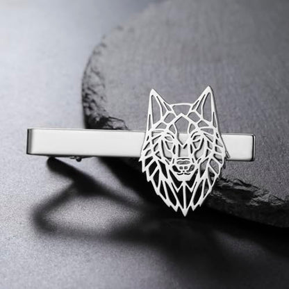 Dreamtimes Wolf Head Tie Clip Viking Wolf Tie Clips for Men Stainless Steel Stickpin Tie Clasp Nordic Jewelry Gifts - color: Silver