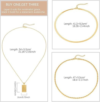 Evabelle Gold Layered Necklace for Women Trendy Jewelry 14K Real Gold Plated Chunky Chain Stackable Necklaces Dainty Choker Necklaces Rectangle Square Pendant - color: Gold Necklace 02