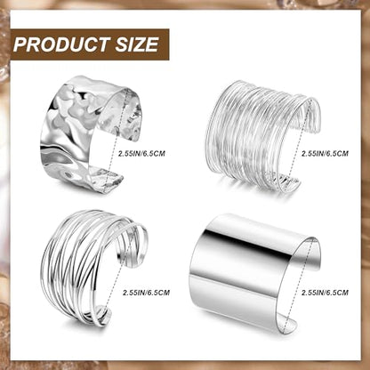 4Pcs Chunky Gold Cuff Bracelects for Women Gold Bangles Irregular Minimalist Statement Bangle Bracelets Set Open Wide Bangle Upper Arm Cuff Jewelry - color: Silver-B