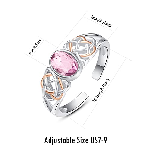 PRAYMOS 925 Sterling Silver Ring Birthstone Ring Turquoise Moss White Opal Ring for Women Celtic Knot Open Adjustable Thrumb Ring - color: Pink