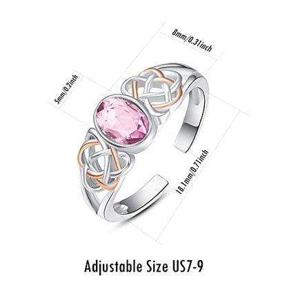 PRAYMOS 925 Sterling Silver Ring Birthstone Ring Turquoise Moss White Opal Ring for Women Celtic Knot Open Adjustable Thrumb Ring - color: Pink