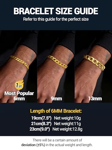 PROSTEEL Bracelets for Men, Figaro/Cuban Mens Bracelet, Silver/Gold/Black | 6/9/13mm Width, 7.5/8.3/9" Length, Stainless Steel Mens Bracelet, Durable & Non Tarnish, Chunky Jewelry with Gift Box - style: E 6mm-Cuban-Gold