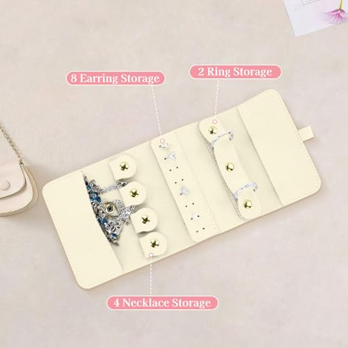 Travel Jewellery Organizer, Foldable Roll-Up Jewelry Travel Pouch, Portable Small Jewelry Travel Case for Necklaces Rings Earrings (Beige) - color: Beige
