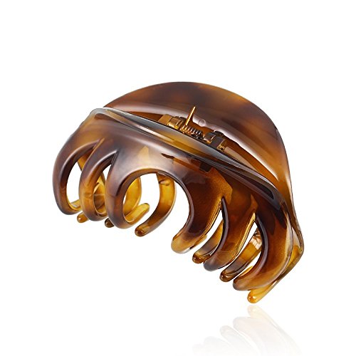 Rosette Large Chic Styling Glass Claw Clip Hair Clamps Grips Hairpins Barrettes for Indoor/Outdoor Use - Thick Hair, Women and Girls - color: Amber