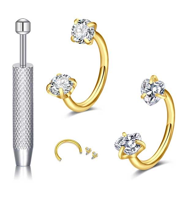 18G 20G Horseshoe Nose Rings Studs,Surgical Steel Nose Ring Pink Cubic Zirconia Nose Piercing,Internally Threaded Nose Rings For Women,Pink and Silver Zirconia - color: 20G-Gold-Heart CZ