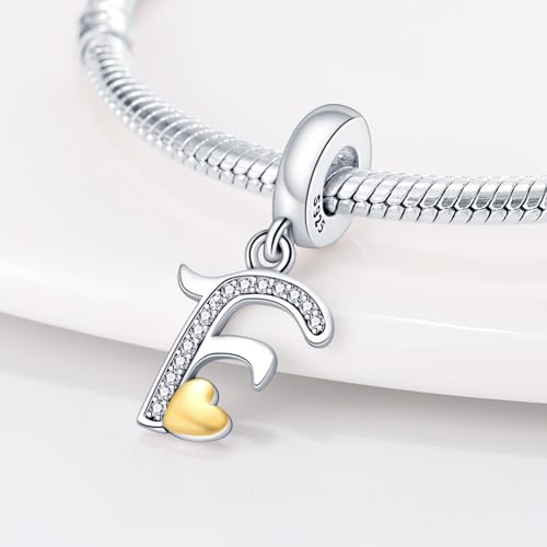 HappyStar Sterling Silver Letter Charms for Bracelets Alphabet Initial Dangle Charms Bead fit Pandora Bracelets Jewelry Gifts for Women - color: Letter charms F