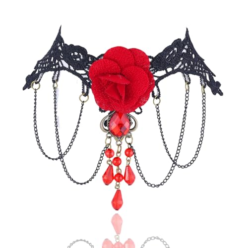 Vampire Choker Necklace for Women Gothic Lace Choker Necklace Y2K Goth Red Black Zirconia Pendant Necklaces Halloween Dark Bridal Vampire Costume Jewelry Accessories - style: Style-G