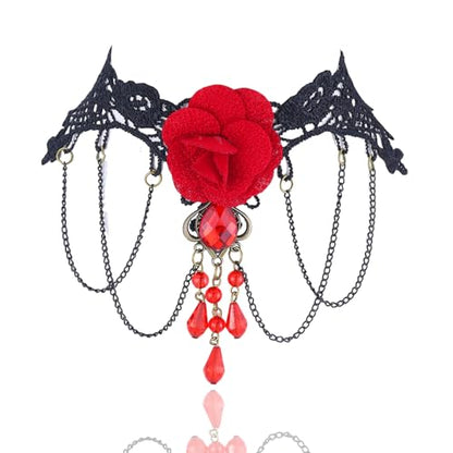 Vampire Choker Necklace for Women Gothic Lace Choker Necklace Y2K Goth Red Black Zirconia Pendant Necklaces Halloween Dark Bridal Vampire Costume Jewelry Accessories - style: Style-G