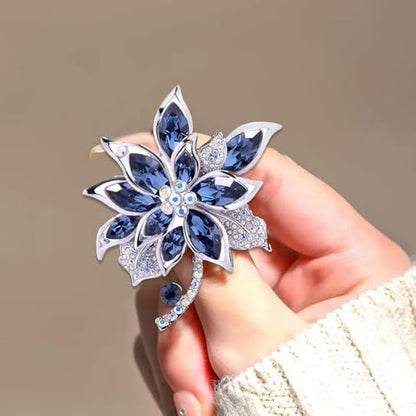 QCWN Large Flower Brooches and Pins for Women Vintage Rhinestone Sunflower Brooch Costume Jewelry Lapel Hat Pins for Wedding Dresses Bouquet Gifts - style: 1Pcs Navy Blue Flower