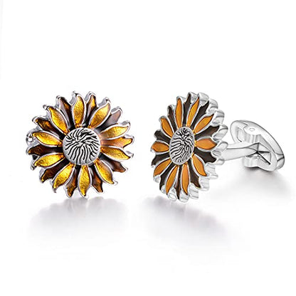 Yoursfs Novelty Sunflower/Love Knot/Architect Cufflinks for Men Funny Stainless Steel Cufflinks Personalized Cuff links Wedding Gift Fashion Jewelry - style: Colorful Sunflower Cufflinks