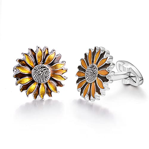 Yoursfs Novelty Sunflower/Love Knot/Architect Cufflinks for Men Funny Stainless Steel Cufflinks Personalized Cuff links Wedding Gift Fashion Jewelry - style: Colorful Sunflower Cufflinks