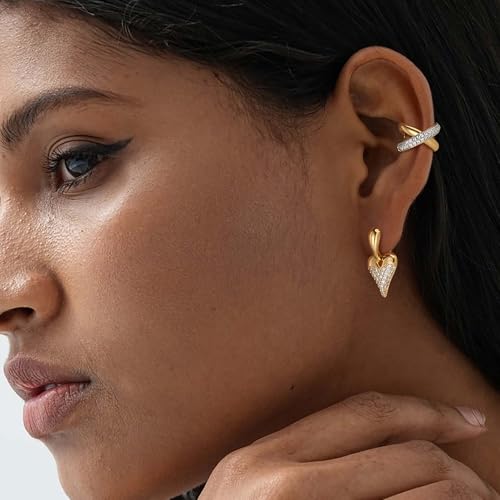 Gold Ear Cuff Earring for Women 14K Gold Plated Cubic Zirconia Non-Pierced Clip on Cartilage Chunky Ear Cuffs Hypoallergenic Jewelry - style: X