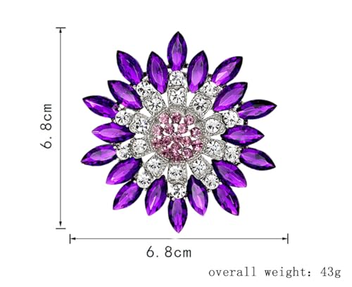 Rhinestone Sunflower Brooch for Women Sparkling Cubic Zirconia Flower Brooch Pin Elegant Large Crystal Floral Lapel Pin Dainty Clothing Hat Bag Accessories Christmas Wedding Bridal Birthday Jewelry - color: Purple