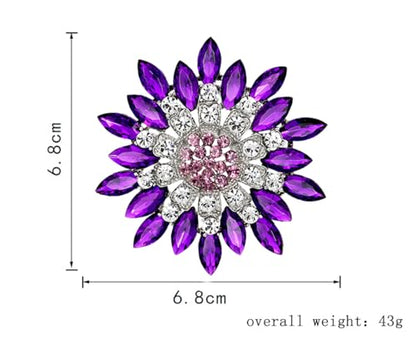 Rhinestone Sunflower Brooch for Women Sparkling Cubic Zirconia Flower Brooch Pin Elegant Large Crystal Floral Lapel Pin Dainty Clothing Hat Bag Accessories Christmas Wedding Bridal Birthday Jewelry - color: Purple