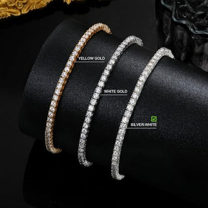 MDFUN 18K White Gold Plated 2.5mm Cubic Zirconia Classic Tennis Bracelet for Women and and Men, Size 6-8 Inch - size: 6.5IN