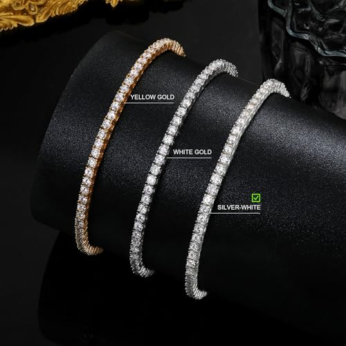 MDFUN 18K White Gold Plated 2.5mm Cubic Zirconia Classic Tennis Bracelet for Women and and Men, Size 6-8 Inch - size: 6.0IN