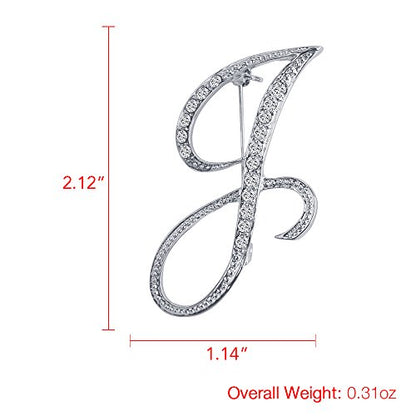 A-Z 26 Letters Pins Brooches Silver Plated Metal Broaches Pins-Clear Crystal Initial Breastpin - color: 1pcs-J