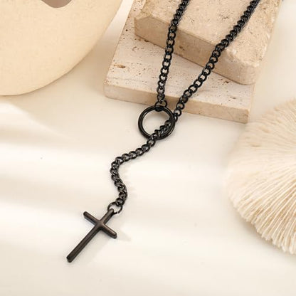 Slip Chain Choker for Women Handmade Black Stainless Steel Cuban Chain Chunky Moon Bat Raven Skull Pendant Gothic Punk Rock Collar Adjustable Lariat Y Necklace for Men - style: gothic Goth