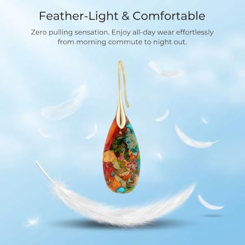 Emperor Stone Drop Earrings for Women, 2 Inch Dangle Statement Earrings in Gold & Silver, Teardrop Natural Healing Crystal Fishhook Earrings for Party, Wedding, Daily Wear - color: Rainbow Blue - Silver Hook