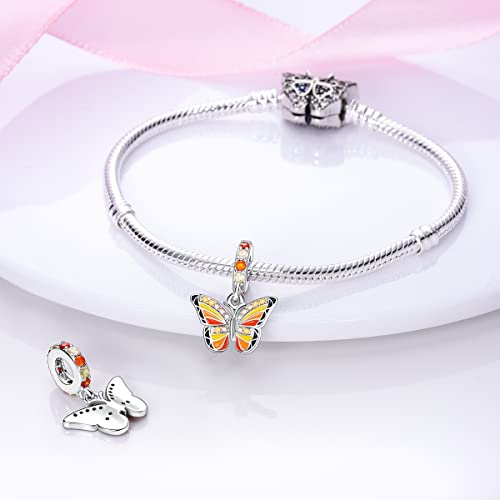 925 Sterling Silver Charm for Bracelet Necklace Women Dangle Pendant Beads | Love Faith Mom Ocean travel Butterfly Party Charm Beads Pendants DIY Jewelry Gift - color: Colorful butterfly charm