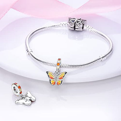 925 Sterling Silver Charm for Bracelet Necklace Women Dangle Pendant Beads | Love Faith Mom Ocean travel Butterfly Party Charm Beads Pendants DIY Jewelry Gift - color: Colorful butterfly charm