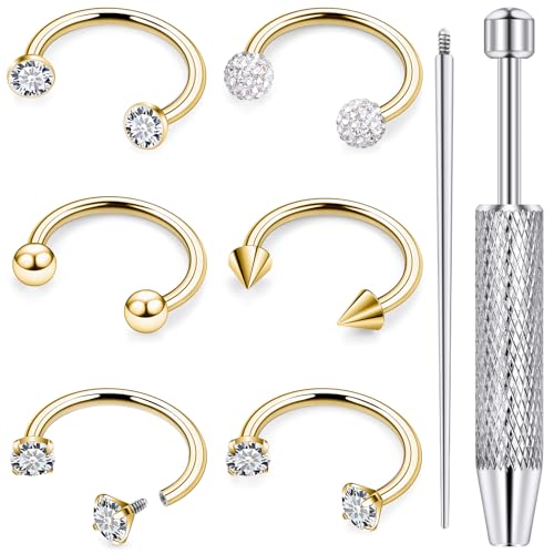 18G 16G 14G Horseshoe Septum Nose Ring Piercing Jewelry Stainless Steel Internal Thread Circular Barbell Daith Rook Earring Snake Bite Lip Ring Piercing Jewelry for Women Silver Black Gold - color: Gold, size: 16 Gauge, 12mm