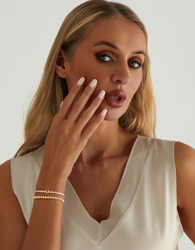 14K Gold Plated Bracelets for Women Dainty Tennis Initial Bracelet Trendy Beaded Stackable Charm Bracelets Layered Waterproof Bracelet Dainty Bracelet for Women Jewelry Gifts - style: U