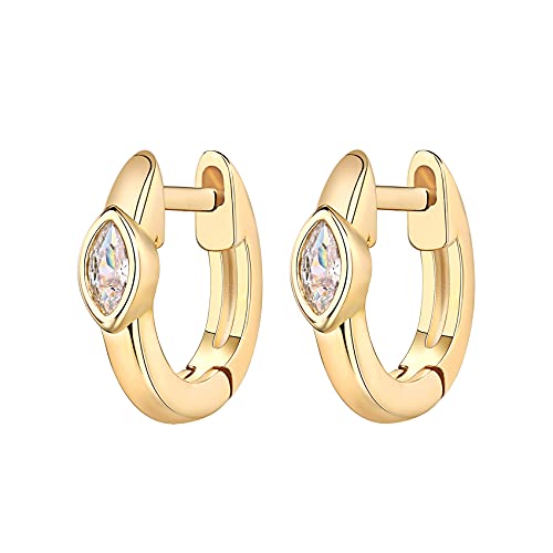 PAVOI 14K Gold Plated Cubic Zirconia Huggie Hoop Earrings for Women - 925 Sterling Silver Posts Small Round Huggies Stud Earrings for Women - style: Marquise