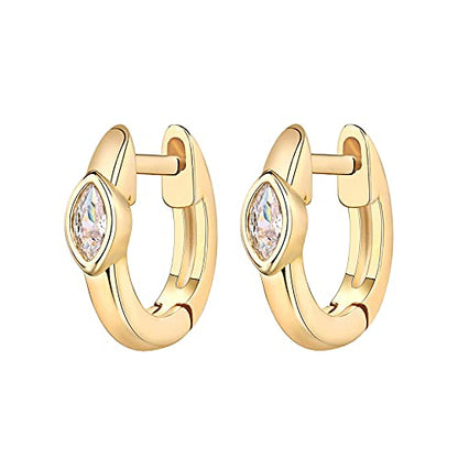 PAVOI 14K Gold Plated Cubic Zirconia Huggie Hoop Earrings for Women - 925 Sterling Silver Posts Small Round Huggies Stud Earrings for Women - style: Marquise