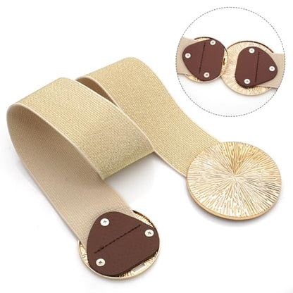 Women Wide Stretchy Waist Belts Elastic Cinch Belt for Dresses - color: Bling Beige Band Gold Buckle, size: Fit Waist 30"-32"