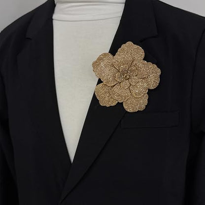 Rhinestone Flower Brooch Pin for Women Men Elegant Sparkly Crystal Camellia Floral Lapel Pins Shawl Dress Suit Clothes Accessories Wedding Party Fashion Jewelry 105mm - color: Brown