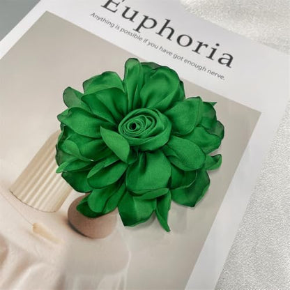 Dainty Fabric Rose Flower Large Brooch Lapel Pins Flower Brooches Pin Classic for Wedding Party Dance Banquet for Women Dress Suit Clothes Accessories Jewelry 100mm - color: Bottle Green