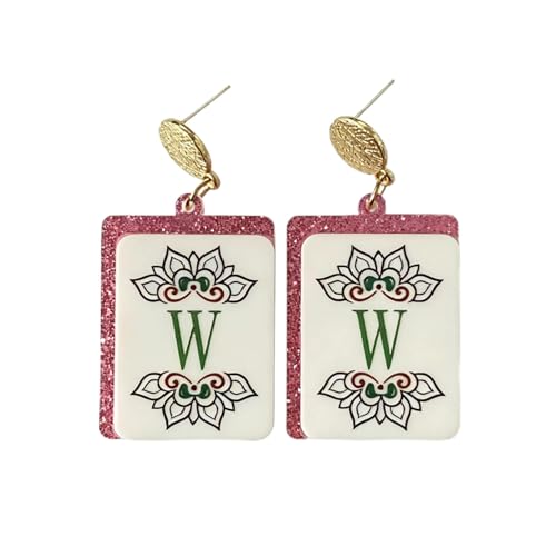 Mahjong Earrings Funny Acrylic Geometric Chinese Mahjong Tile Earrings for Women Mahjong Lovers Jewelry - color: W