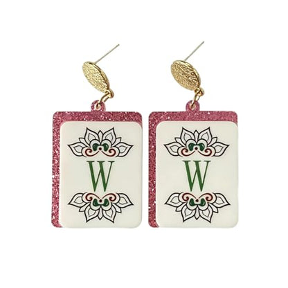 Mahjong Earrings Funny Acrylic Geometric Chinese Mahjong Tile Earrings for Women Mahjong Lovers Jewelry - color: W