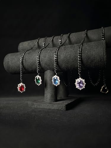 Women's Heart O-Ring Slip Chain Necklace, Double Layered Adjustable 39'' Cuban Chain with Detachable Heart Clasp and Colorful Rhinestone Pendant - color: 25'' Black-Emerald Green