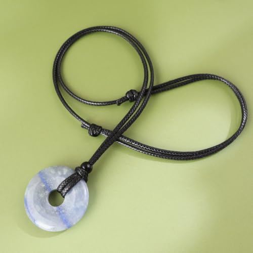 Anjiucc Natural Gemstone Pendant Necklce Lucky Coin Crystal Necklace Donut Pendnat with Adjustable Rope Healing Crystal for Men - color: Blue Aventurine