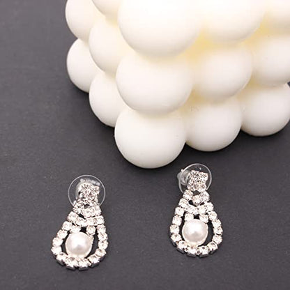 Silver Plated Elegant Necklace Earrings Bride Bridesmaid Jewelry Sets for Wedding Prom Crystal Jewelry Set for Women Costume Accessories - color: 03-Silver Plated